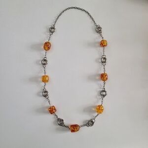 Vintage Lucite faux amber and hoop necklace
